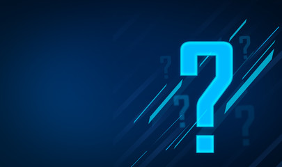 Quiz question mark digital concept on blue background