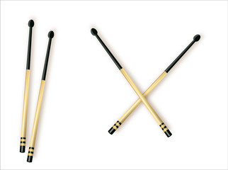 Drumsticks or drum sticks vector. Rock or jazz equipment. Isolated on white background. icon for music apps and websites