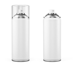 Blank aluminum white can of spray paint isolated on white background - 3d rendering.