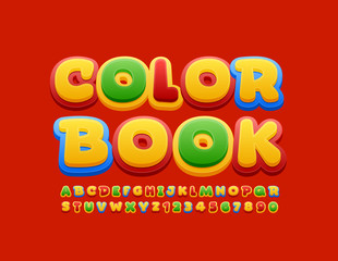 Vector bright logo Color Book. Bright creative Font. Colorful Alphabet Letters and Numbers.