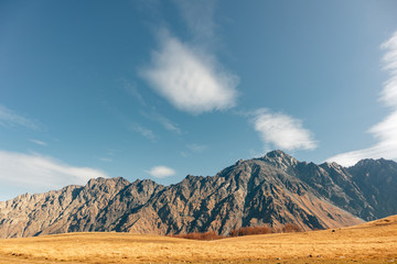 Colorful mountain landscape view with vivid blue sky in europe.