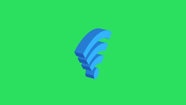 Animation blue wireless symbol on green background.