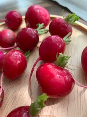 radishes on a wooden table