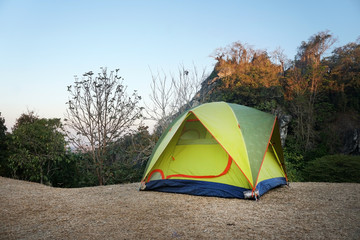 Camping and tent on the mountain at Sri Nan National Park Nan province in Thailand. 