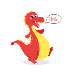 Vector image of a red dinosaur walks.