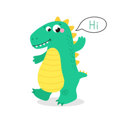 Vector image of a little dinosaur waving