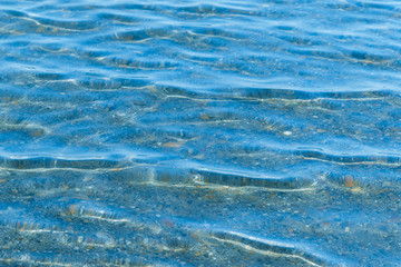 Sea blue water surface with waves near the shore. Background texture.