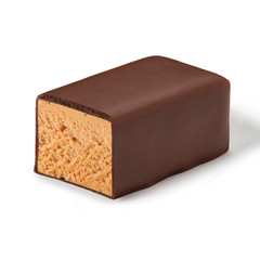 Chocolate nougat candy on a white background