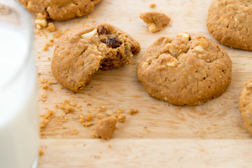 Cookie Oatmeal hand made with glass of milk
