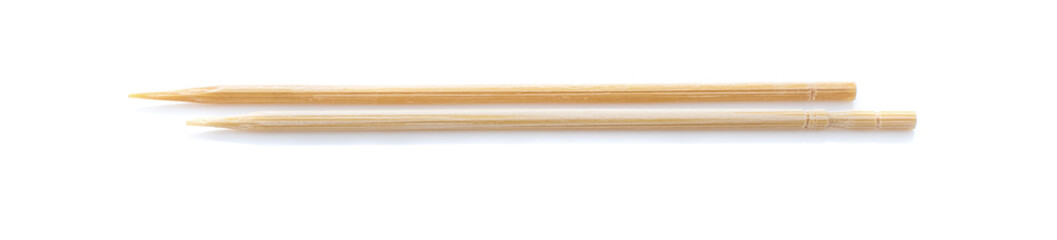 Wooden toothpicks on white background