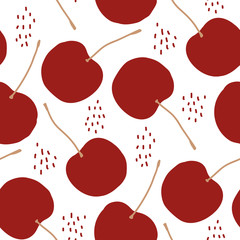 Seamless pattern of cute hand drawn red cherries
