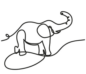Elephant stands with one line vector illustration