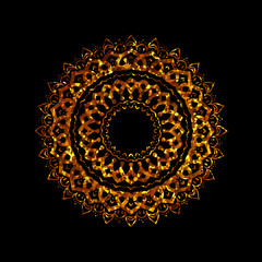 Ethnic Mandala Ornament with golden glitter texture. round. Arabic, Pakistan, Moroccan, Turkish, Indian, Spain motifs. chocolate and cream colors. Mandala with floral patterns. Yoga template. luxury