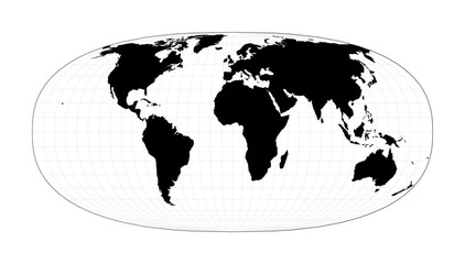 World map with graticule lines. Waldo R. Tobler's hyperelliptical projection. Plan world geographical map with graticlue lines. Vector illustration.