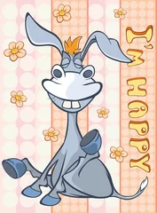 Gardinen Happy Birthday Card Cute Cartoon Character Burro . Vector Greeting Card. Happy Moment. Congratulation © liusa