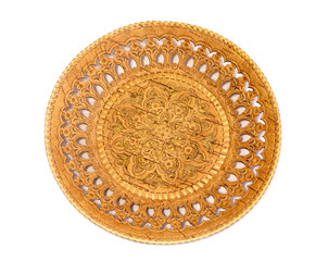 Birch plate isolated on a white background. Wooden plate.