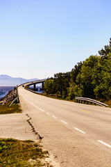 Road bridge Bolsoya, coast landscape Norway