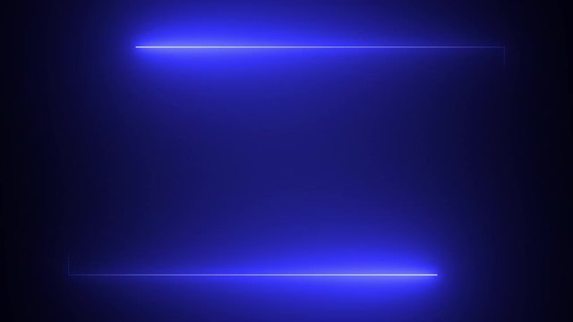 Empty frame with blue neon light motion, moving fluorescent light glowing on black background. Blank rectangle frame by blue neon lights symmetry animation. The best stock neon flickering, blinking