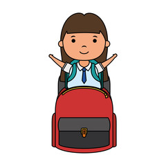 cute little student girl with schoolbag character