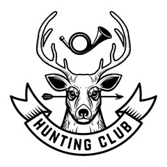 Emblem template of hunting emblem with deer head. Design element for logo, label, sign, poster, t shirt. Vector illustration