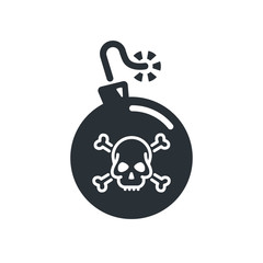 flat vector image on white background, bomb icon with a burning fittel and a skull with bones