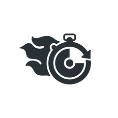 flat vector image on white background, stopwatch icon with arrow and flame