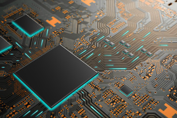 CPU Chip on circuit board design with a Microchip CPU Processor Turning On