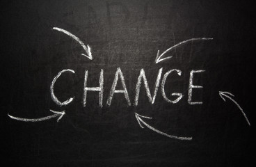 Obraz premium The word CHANGE written in white chalk on a black chalkboard