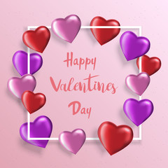 Valentines Day background with realistic heart-shaped balloons. Greeting card, invitation or banner template