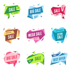 Sale banners design templates set flat geometric speech bubbles special offers vector illustration