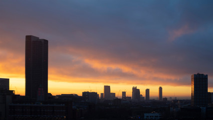 Fototapeta na wymiar Epic dawn sunrise landscape cityscape over London city sykline looking East along River Thames