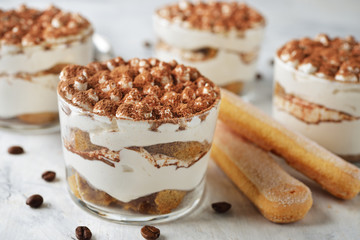 Tiramisu dessert in a glass