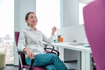 Asian woman is working in office