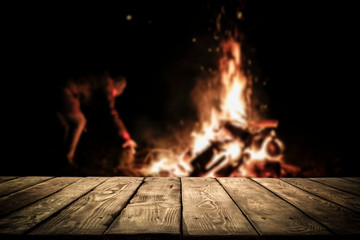 Campfire and free space for your decoration.Dark mood photo. 