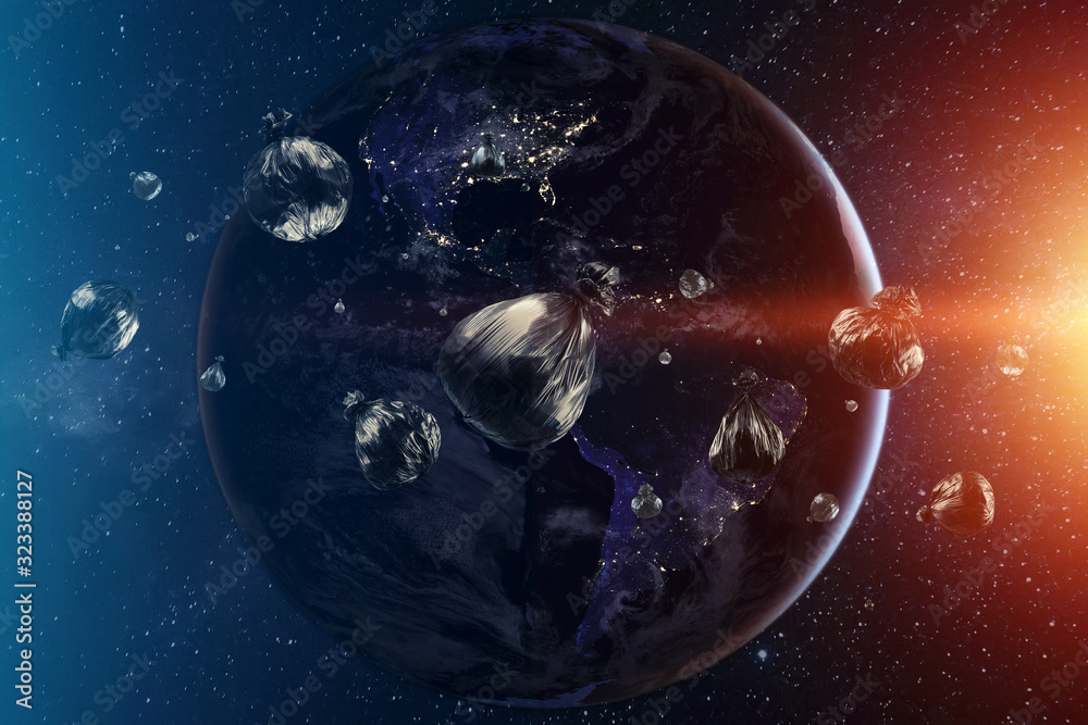 Wall mural debris in earth orbit, dangerous debris in orbit around the planet. elements of this image furnished