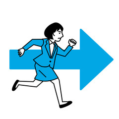 Business woman with arrow on white background. Vector illustration.