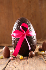 chocolate egg- easter day, easter chocolate and ribbon