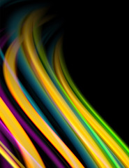 Silk smooth lines on black, liquid fluid color waves. Vector Illustration
