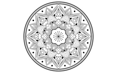 Circle pattern petal flower of mandala with black and white,Vector floral mandala relaxation patterns unique design with white background,Hand drawn pattern,concept meditation and relax