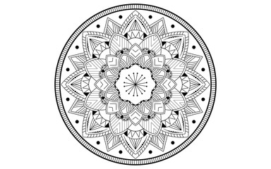 Circle pattern petal flower of mandala with black and white,Vector floral mandala relaxation patterns unique design with white background,Hand drawn pattern,concept meditation and relax