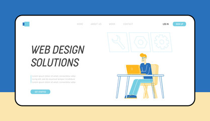 Obraz na płótnie Canvas Mobile Application or Front End Development Process Website Landing Page. Software Api Prototyping and Testing. Smartphone Interface Creating Web Page Banner. Cartoon Flat Vector Illustration Line Art