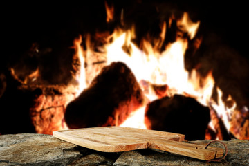 Campfire and free space for your decoration.Dark mood photo. 