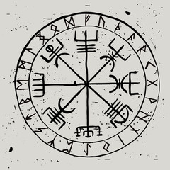 Vegvisir. Protective runic talisman for travelers. Compass for the wandering. Vector illustration