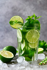 Summer citrus lemonade mojito in a tall glass.