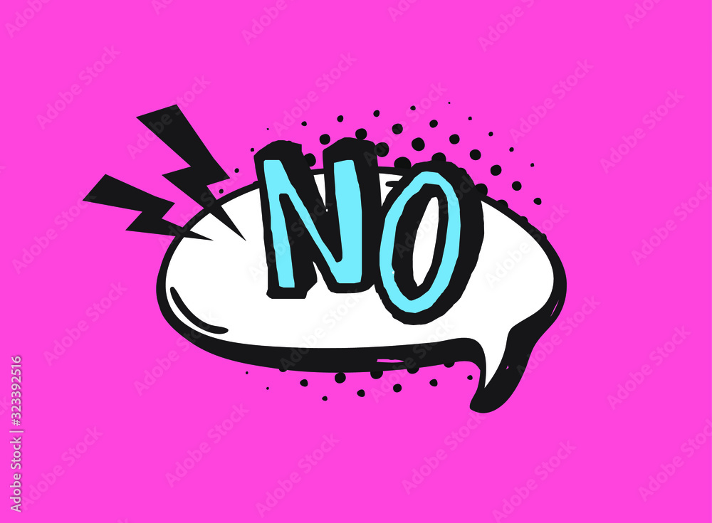 Poster hand drawn speech bubble with text on pink background and halftone. vector pop art object and word. 