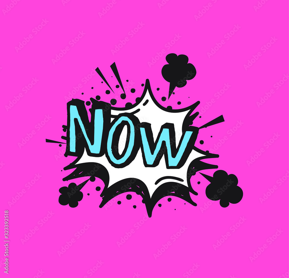 Poster hand drawn speech bubble with text on pink background and halftone. vector pop art object and word. 