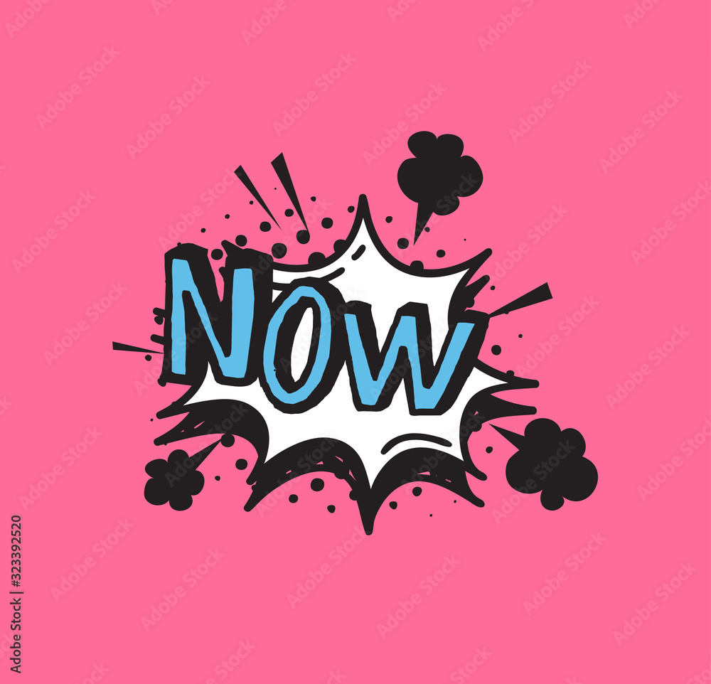Poster hand drawn speech bubble with text on pink background and halftone. vector pop art object and word. 