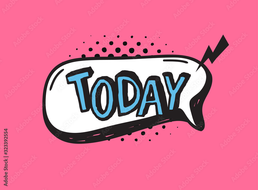 Poster hand drawn speech bubble with text on pink background and halftone. vector pop art object and word. 