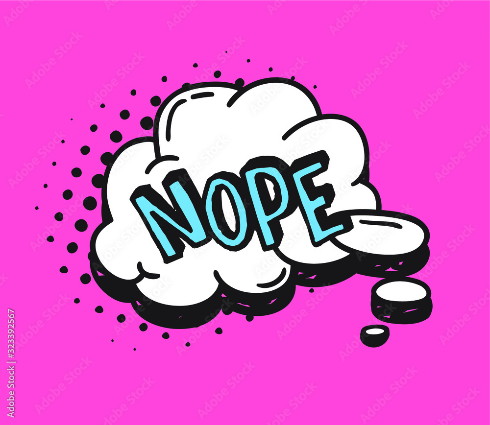 Poster hand drawn speech bubble with text on pink background and halftone. vector pop art object and word. 