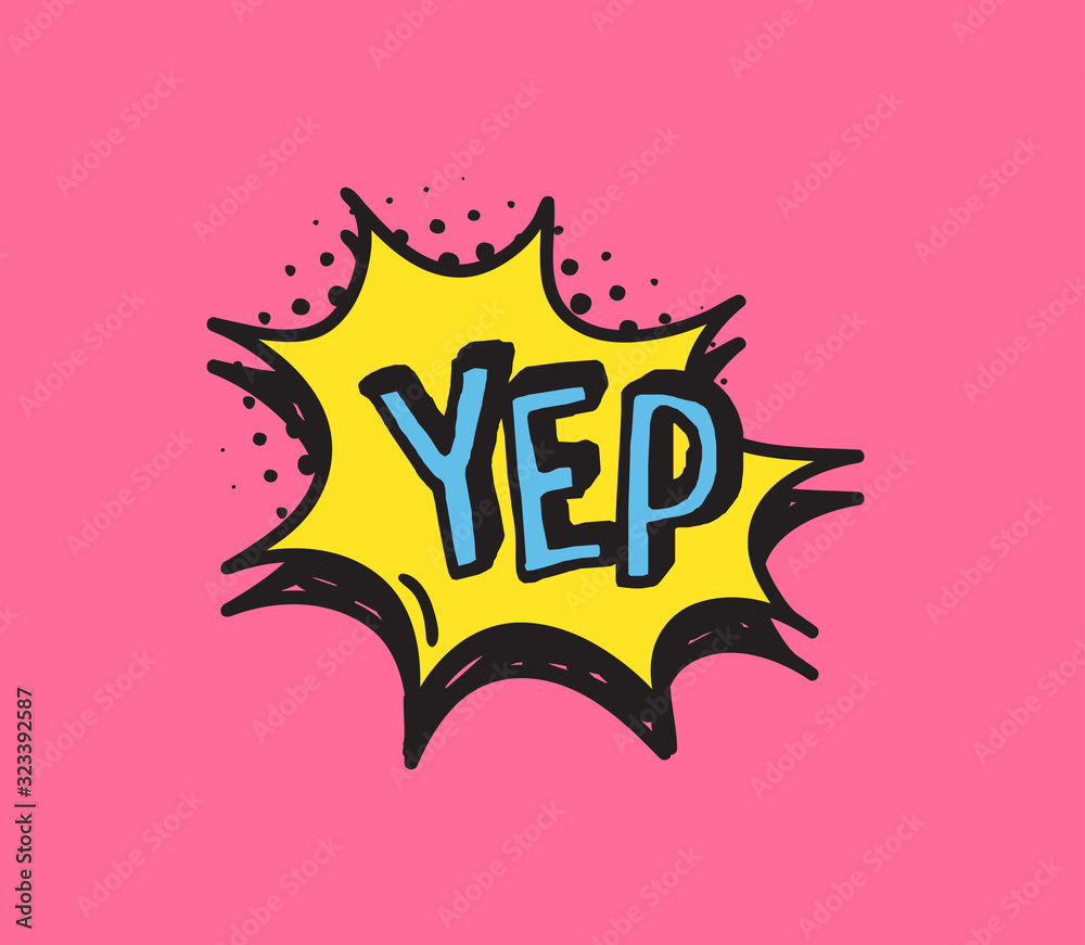 Poster hand drawn speech bubble with text on pink background and halftone. vector pop art object and word. 